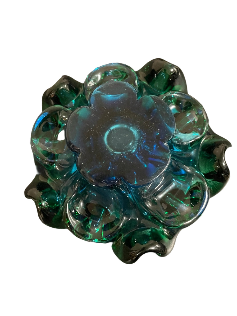 MCM Lorraine Handblown Green Over Blue Art Bowl - Picture 5 of 8